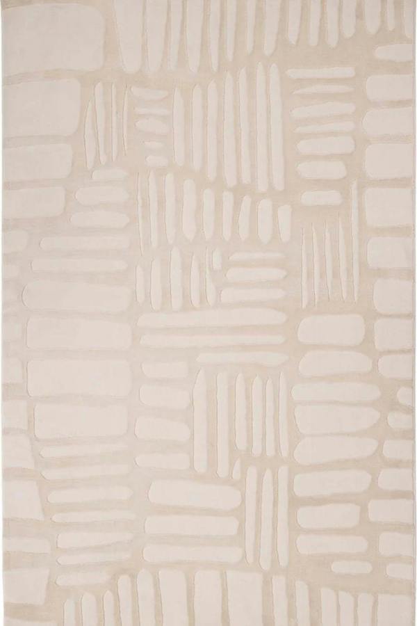 Beige and white geometric patterned rug