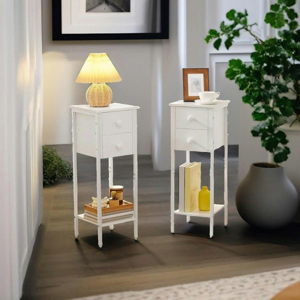 Rafaelo Mobilia Set of 2 Double Drawer Bedside Tables White