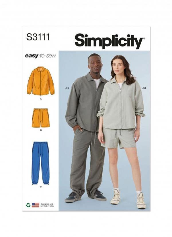 Simplicity Sewing Pattern 3111, Jackets, Shorts, Trousers, Sportswear for Men, Women, A (XS-S-M-L-XL-XXL) - Easy