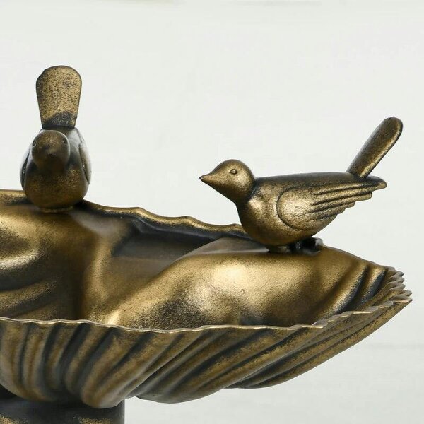 81cm Tall Bird Bath with 2 Decorative Birds, Vintage Style Birdbath with Flower Planter Base, Bird Bath Bowl for Garden, Bronze Tone