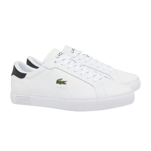 Lacoste Mens Powercourt Leather Flat Trainers - White/Black - 