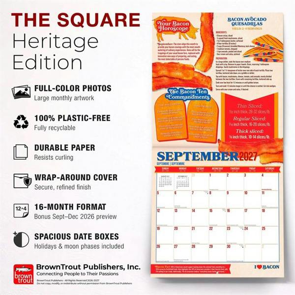 I Love Bacon Calendar 2027, Wall Calendars, Month To View, Lifestyle, Gift