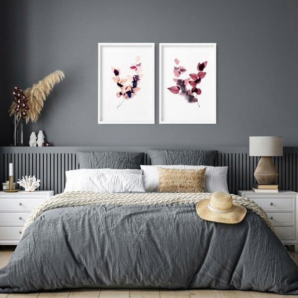 Framed bedroom pictures wall art | Set of 2 wall art prints