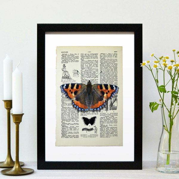 Hands & Hearts Tortoiseshell butterfly vintage book page art print