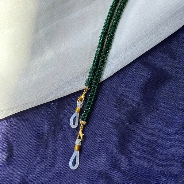 The Colourful Aura Green Glass Beaded Soft 60 cm Glass Chain Lanyard Holder