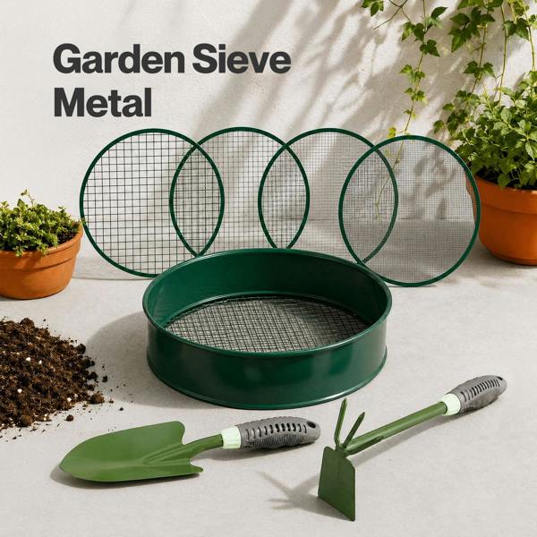 Lambu Garden Sieve Soil Sifter Set Metal 4 Mesh Inserts Shovel Hoe for Pots Green