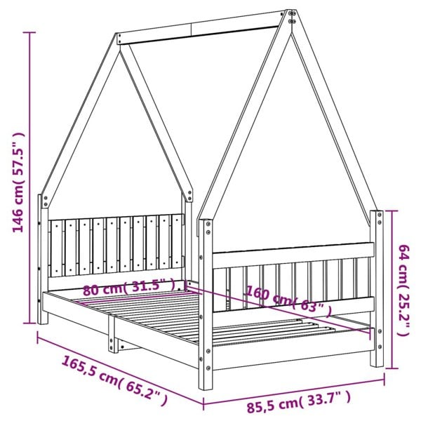 Berkfield Kids Bed Frame White 80x160 cm Solid Wood Pine