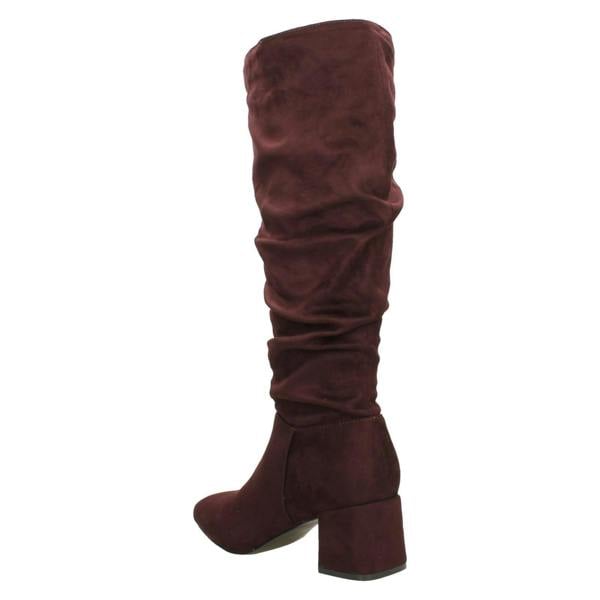 Spot On Ladies Spot On Rouched Mid Block Heel Knee High Boots F51242