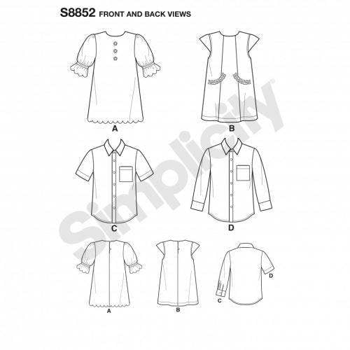 Simplicity Sewing Pattern 8852, Dresses, Shirts for Kids, A (3-4-5-6-7-8) - Intermediate