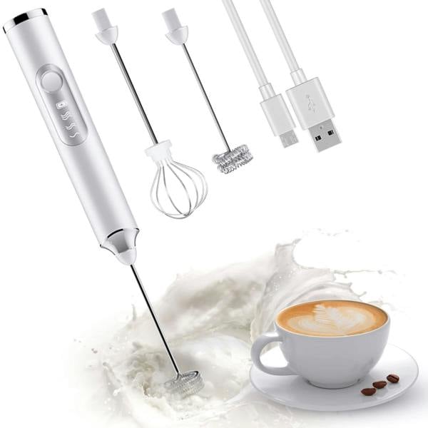 ADOV Rechargeable Handheld Milk Frother, 3-Speed Electric Coffee Whisk with 2 Heads for Latte, Cappuccino and Matcha