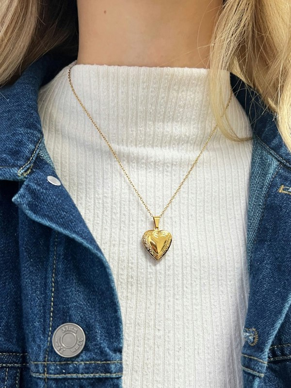 SVNX Large Heart Locket Necklace in Gold Colour
