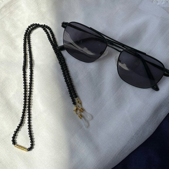 The Colourful Aura Black Glass Beaded soft 60 cm Glass Chain Lanyard Holder