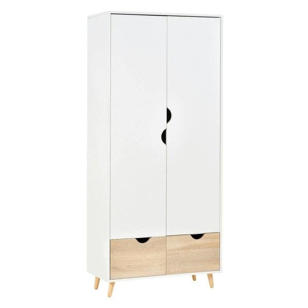 Bobobiy 2-Door Clothes Wardrobe w/ Rail Shelf 2 Drawers Wood Feet Elegant Home Storage Organisation Furniture, White
