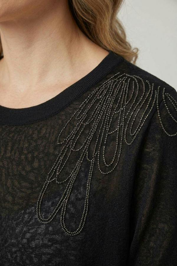 Black | Abstract Diamante Short Sleeve Knit Top