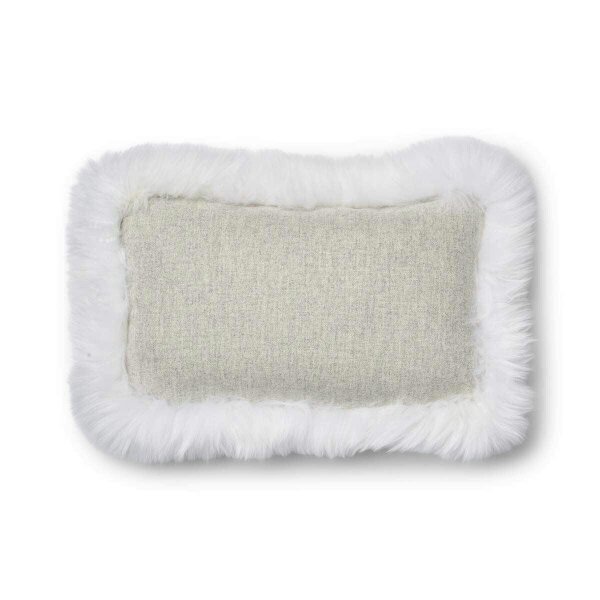 Natures Collection Wool Cushion | Long Wool Trim  | 52x52 cm - Silver/Ivory - 34x52 cm