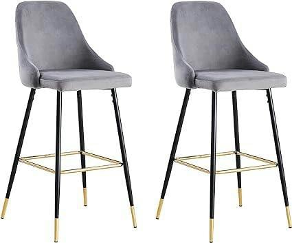 HYGRAD BUILT TO SURVIVE Velvet Bar Stools with Gold-Tipped Legs – Set of 2 | HYGRAD®