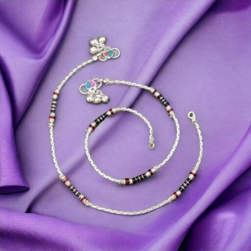 The Colourful Aura Black Red Enamel Pipe Silver Plated Asian Indian Payal Anklet