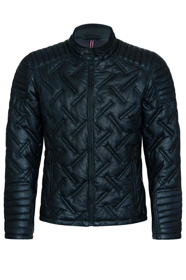 Infinity Leather Men's Black Leather Quilted Biker Jacket - Manaus