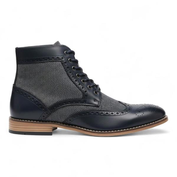 Dolcetto Men's Navy Blue Wingtip Brogue Ankle Dress Chukka Boots