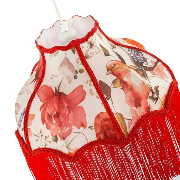 Chic Red Robin Themed Vintage Victorian Style Cotton Fabric Lamp Shade Image 3