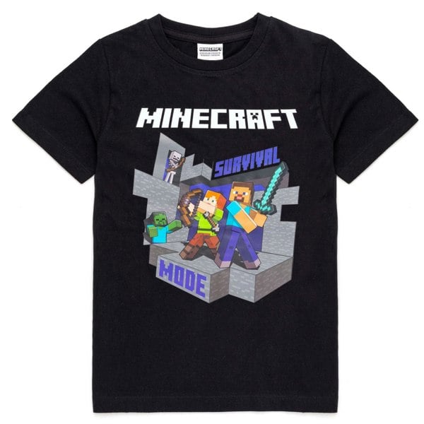 Minecraft Childrens/Kids Survival Mode T-Shirt - Black/Grey/White