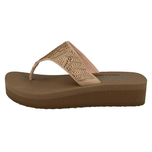 Skechers Ladies Skechers Toe Post Platform Wedge Sandals Stone Candy 31614