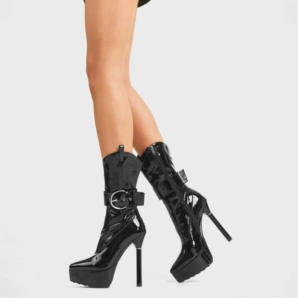 Lamoda Keep Waitin' Platform Calf Boots in BlackPAT for Women Stylish Look