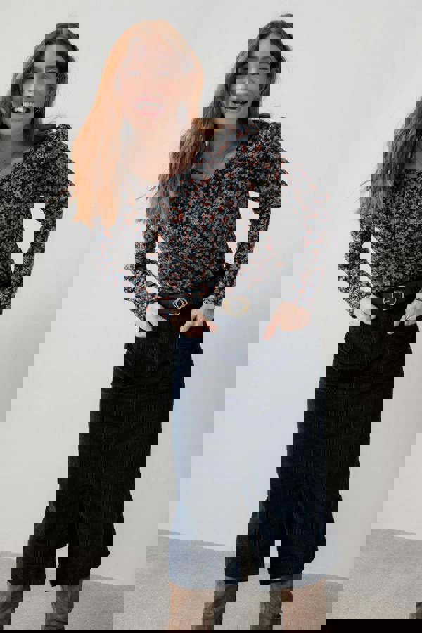 Penrose Stretch Jumbo Cord Midi Skirt Navy | Lily and Me Clothing