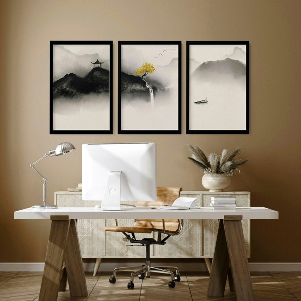 Japanese pagoda | set of 3 wall art for home office decor