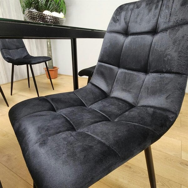 Kosy Koala Dining Table and 4 Chairs Black Marble Effect Glass 4 Velvet Black Chairs Dining Room Furniture