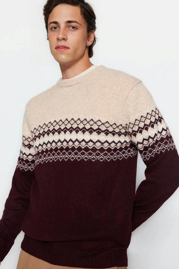 WOVCOR Crew Neck Ethnic Knit Men's Sweater