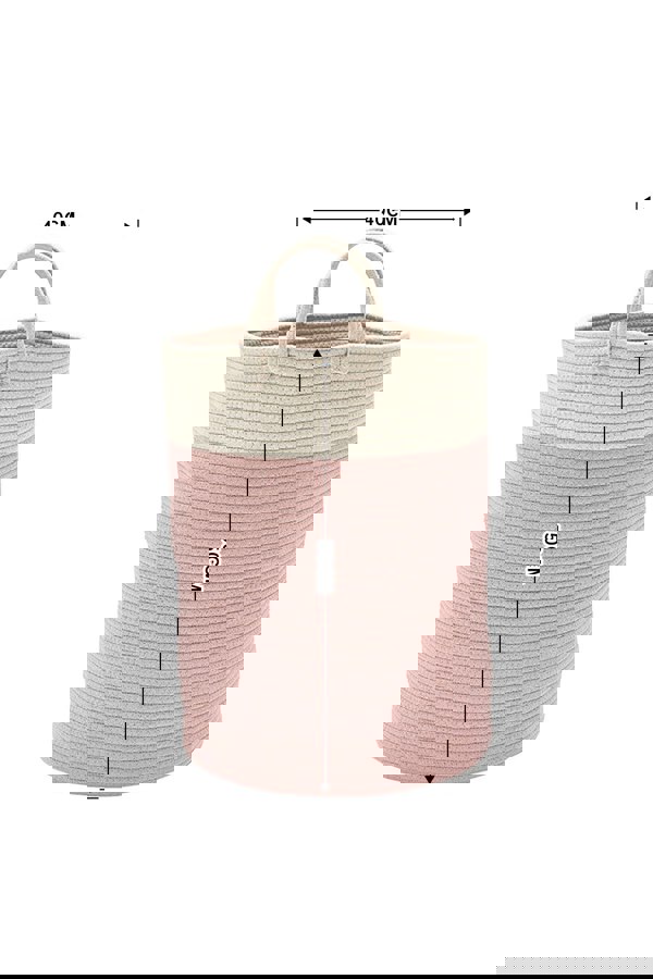 Living and Home 63L Woven Cotton Rope Laundry Hamper Basket Toys Storage with Handlers Pink 50cm H