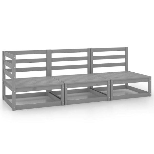 Berkfield 3 Piece Garden Lounge Set Grey Solid Pinewood