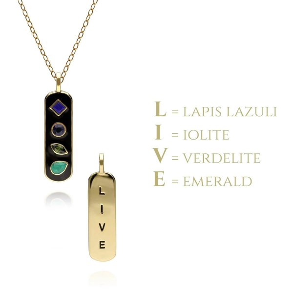 253P312001925 Coded Whispers Black Enamel 'Live' Acrostic Gemstone Pendant Necklace in Sterling Silver 3