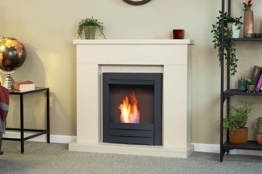 Adam Lomond Fireplace in Stone Effect with Colorado Bio Ethanol Fire in Black, 39 Inch