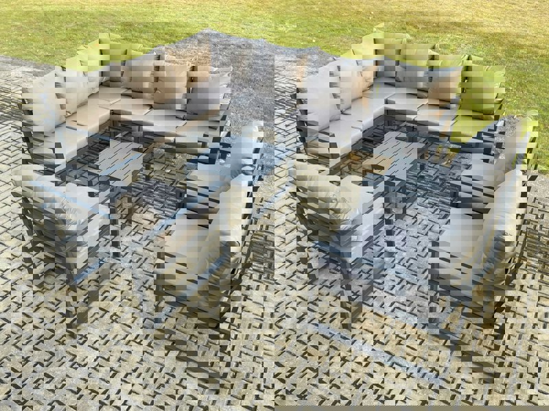 Fimous Aluminium Garden Furniture Set Outdoor Lounge Corner Sofa 3 Pcs Chair Square Coffee Table Sets Dark Grey 9 Seater