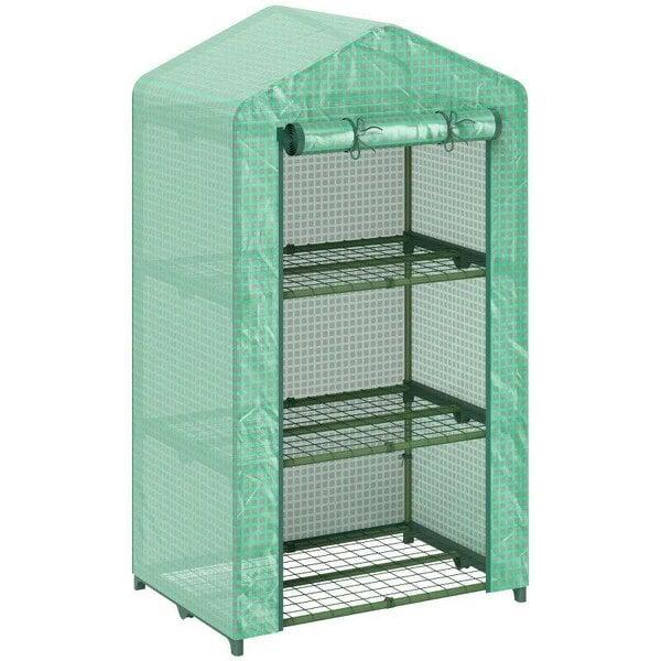 Bobobiy 3 Tier Mini Greenhouse Portable Garden Grow House with Roll Up Door and Wire Shelves, 69 x 49 x 125 cm, Green