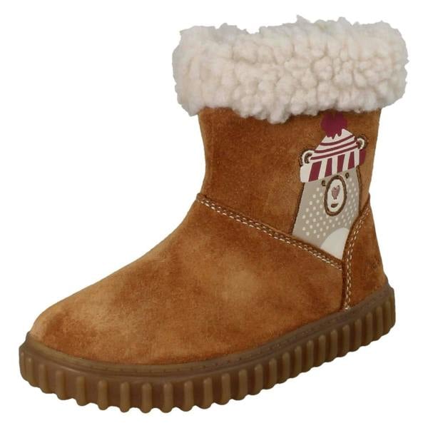 Clarks Girls Clarks Mid-Calf Bear Detail Fleece Collar Boots Cove Warm