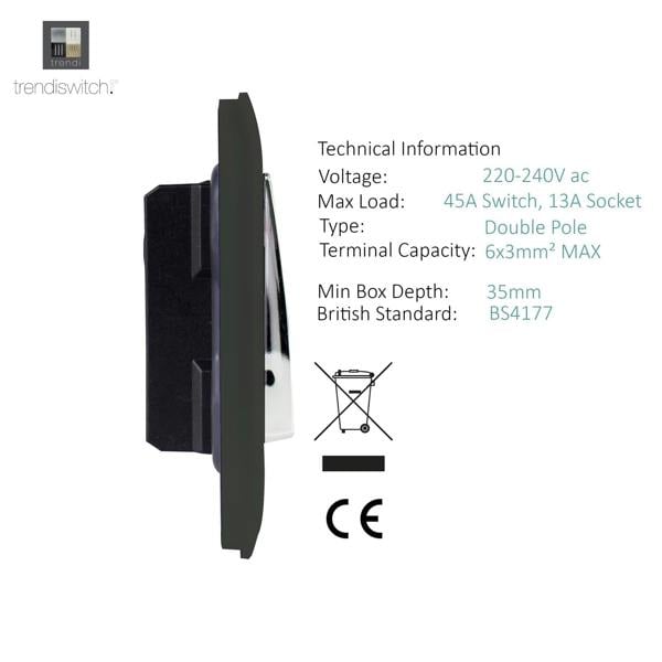 Trendi Switch 45 Amp Cooker Switch & 13 Amp Plug Socket with Neon in Charcoal Grey