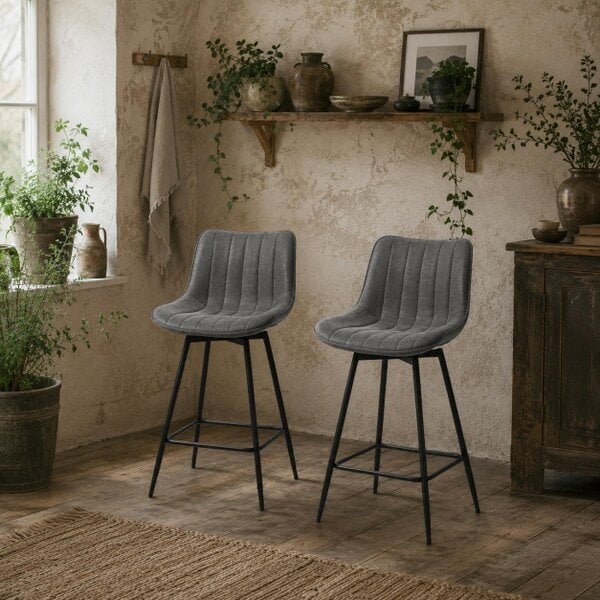 Wyld Haus Pahara Set Of 2 Grey Faux Leather Swivel Bar Chairs