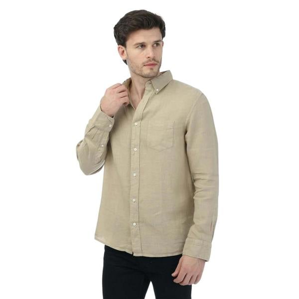 Gant Mens Linen Garment Dyed Regular Shirt - Beige - 