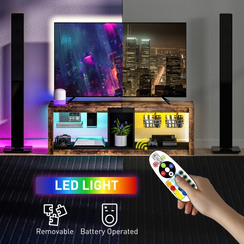 Wyld Haus Kemido 140cm Rustic Brown Wooden TV Cabinet With LED Lighting Remote Control For Screens Up To 65 Inches