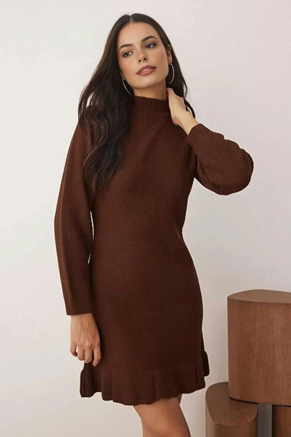 WOVCOR Mini Ruffle Stand Collar Knit Dress