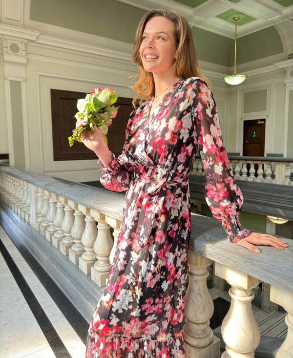 Needs No Label Black Floral Chiffon Maxi Dress