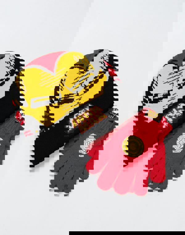 Marvel Boys Red Ironman Beanie and Gloves Set (One Size)