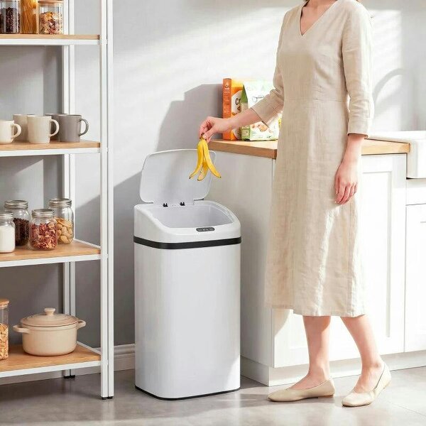 48L Stainless Steel Sensor Bin - White