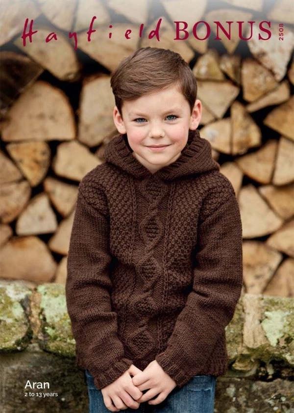 Hayfield Bonus Aran Knitting Pattern 2508, Hoodies for Kids, 2 - 13 Years