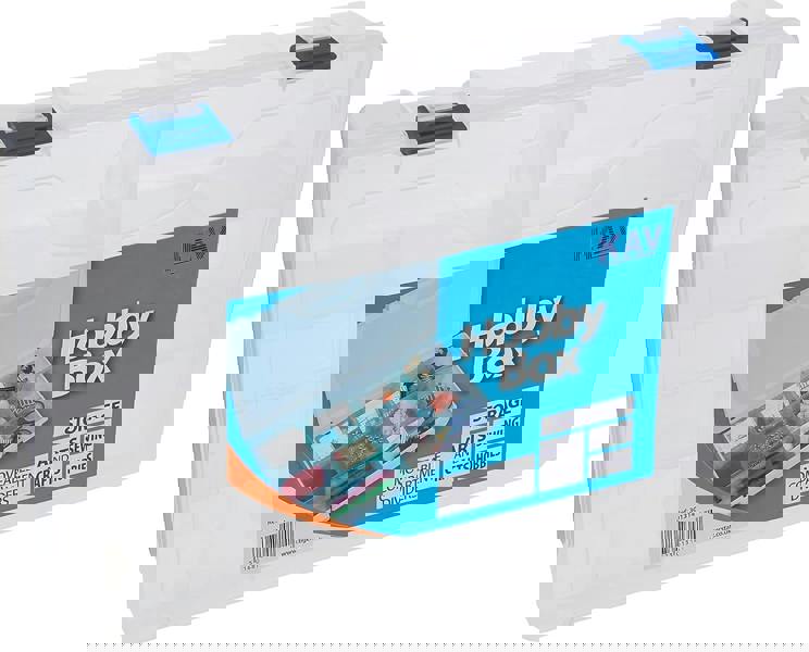 KAV Hobby Box - White Plastic Lockable Box with Adjustable Compartments for Arts & Crafts, Transparent Polypropylene, Double Snap Lock - 29.7x20x5.8cm