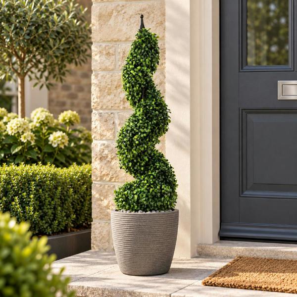 True Products 90cm Artificial Boxwood Spiral Topiary Tree - UV Resistant Outdoor