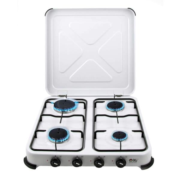 Four-burner gas cooktop flame